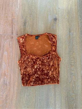 SHEIN Rust Orange Velvet Floral Cropped Tank
